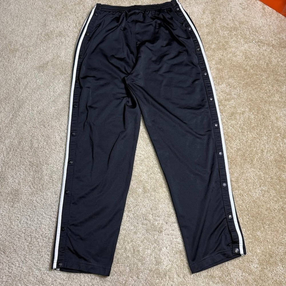 Vintage Adidas Track Pants Mens XL Black 3 Stripe Full Side Tear Away Snap Off - Picture 2 of 8